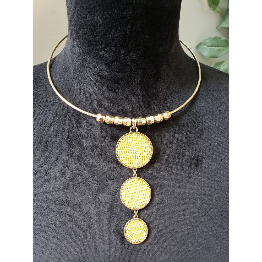 Womens Gold Tone Collar Necklace Yellow Woven Circles Lobster Clasp